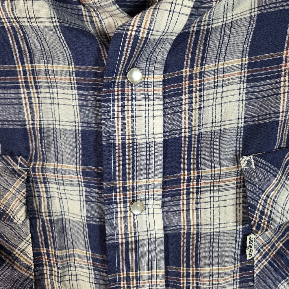Levi Strauss Western Snap Shirt Mens XL Blue Plaid Pearl Snap Cowboy Long Sleeve - Picture 4 of 11